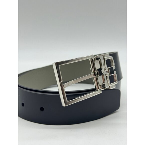 SALVATORE FERRAGAMO reversible leather men's dress belt BLACK/ SAGE -90cm - Picture 9 of 14